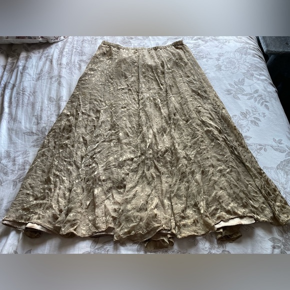 NWOT Soft Surroundings Gold Silk Blend Velvet Burnout Midi Skirt Large Boho Y2K - Picture 2 of 7